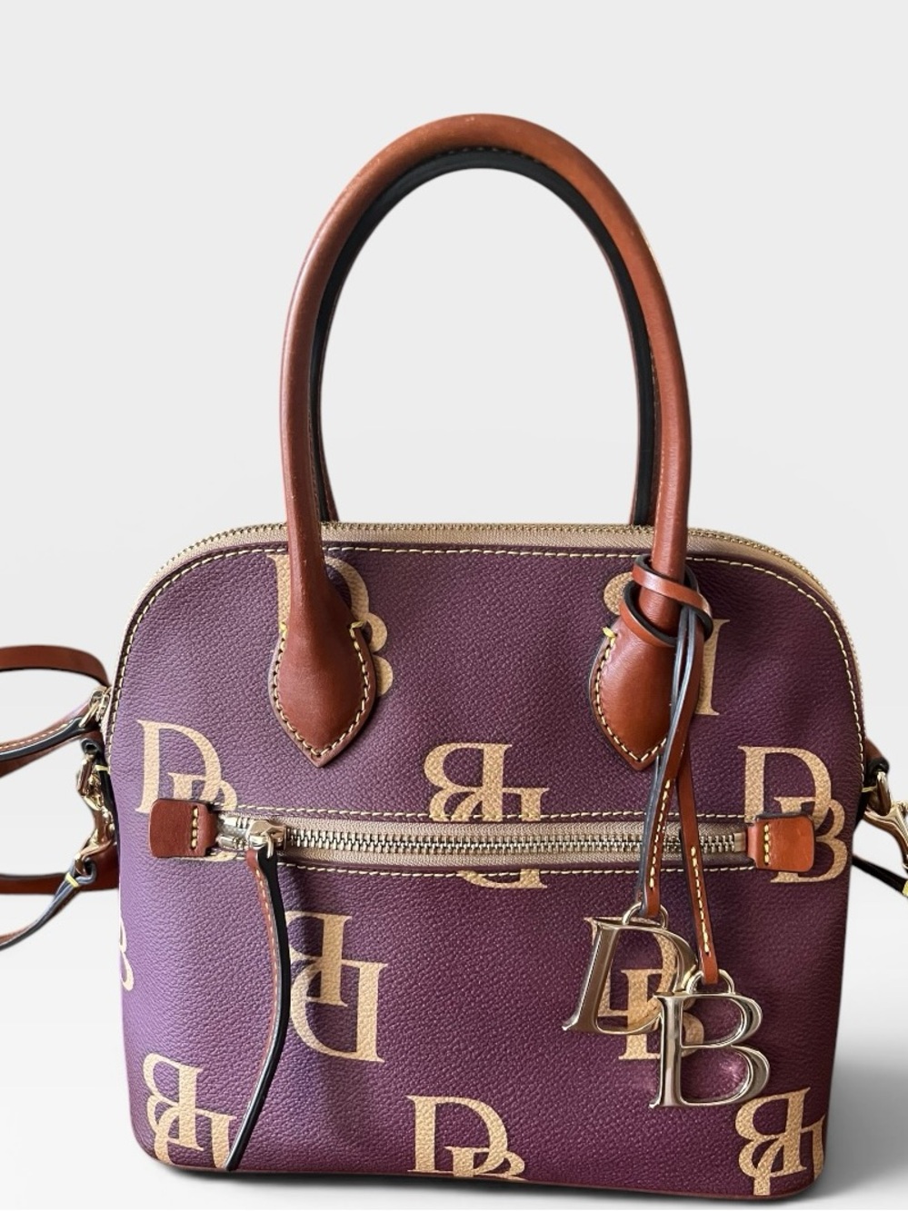 Dooney & Bourke DB Monogram Dome Satchel Plum Purple Crossbody Bag Y2K